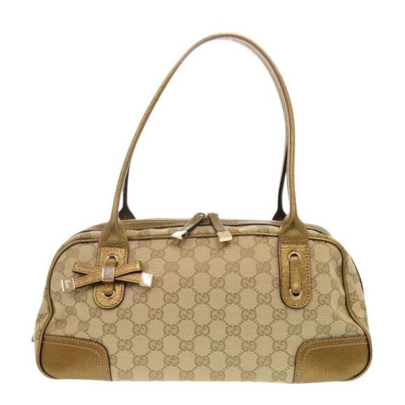 GUCCI Cream Canvas Boston Bag